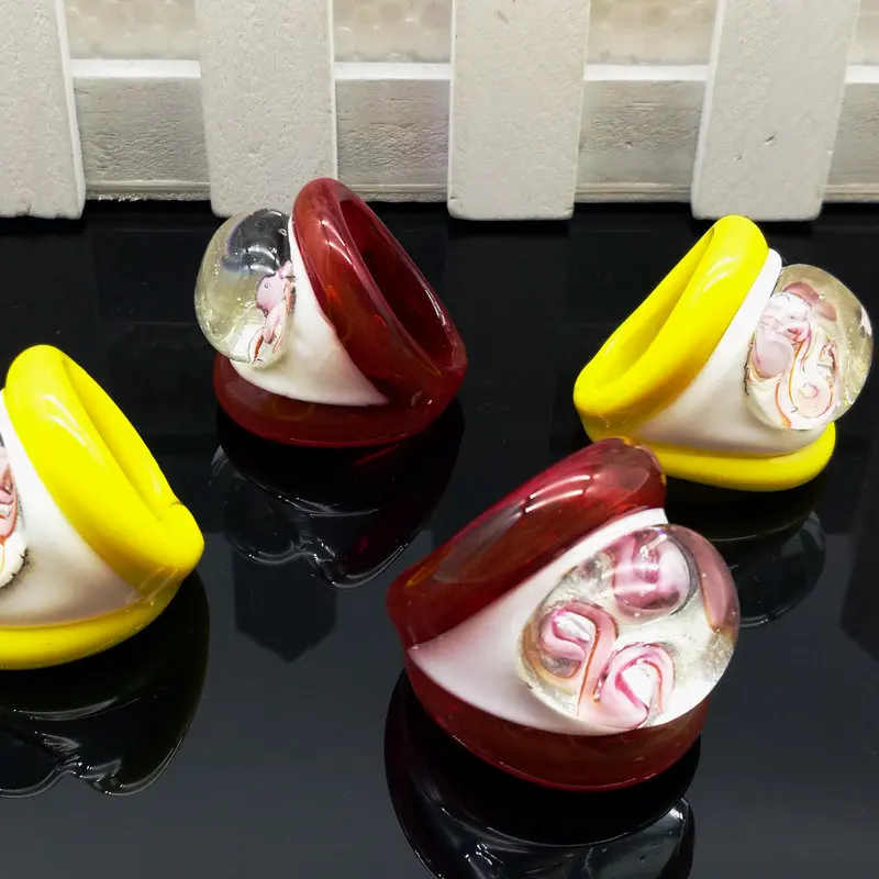 Опт 4 шт. разноцветные стеклянные кольца из муранского стекла 17 19 мм ободковые 2