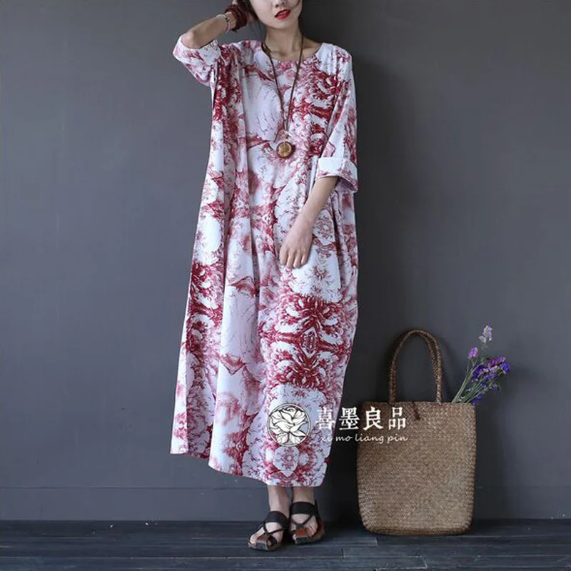 Новинка 2017 модное женское платье с вышивкой повседневное длинное льняное