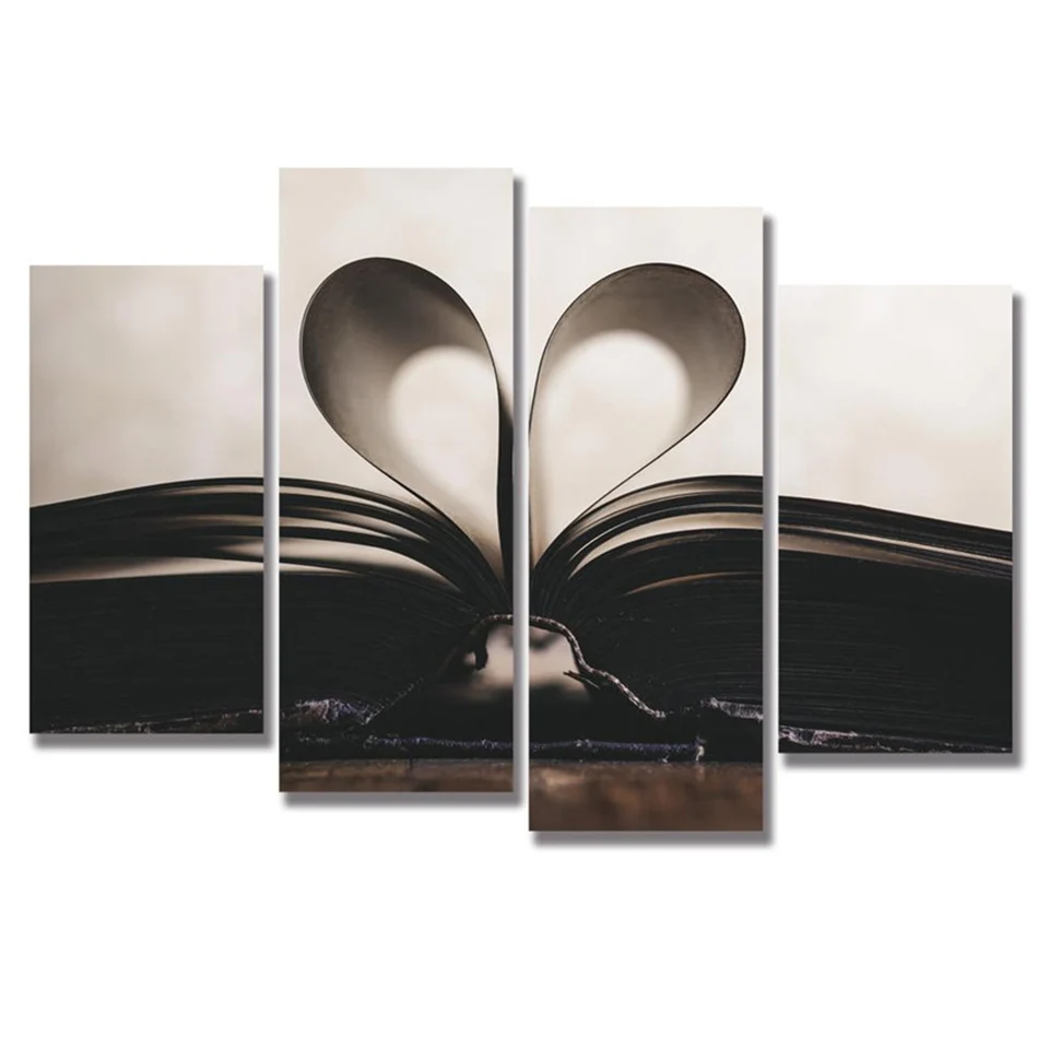Posters Picture On Canvas Wall Artwork Home Framework 4 Panel Book Modular Decoration Living Room HD Printed Modern Painting | Дом и сад