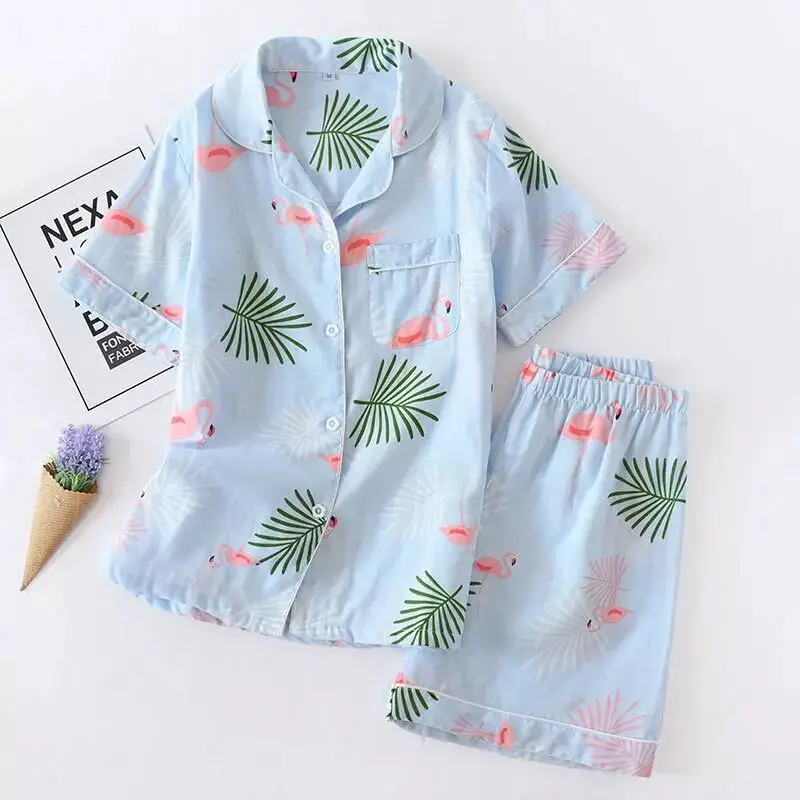 Пижама с коротким рукавом Flamingo летняя женская пижама из 100% хлопка марлей женские