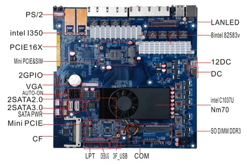 HCIPC 2062-2 LAN-HCM10L8 материнская плата c1037брандмауэра 8Intel LAN 2SATA2 + 3SATA3 2MPCIE 2GPIO.CF LPT AutoOn PCIE16X