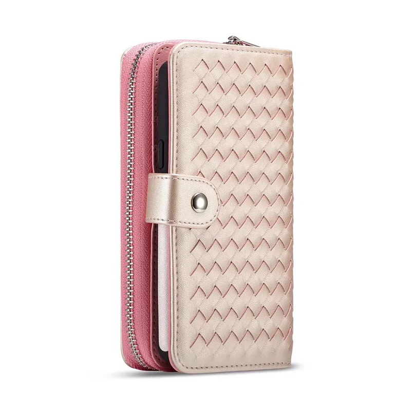 Pink Для iPhone 11 Pro X Xr Xs Max, деловой кошелек, тканый узор из искусственной кожи, чехол для iPhone 5, 6, 6s, 7, 8 Plus, на молнии, магнит, Раздельный чехол - Цвет: Pink