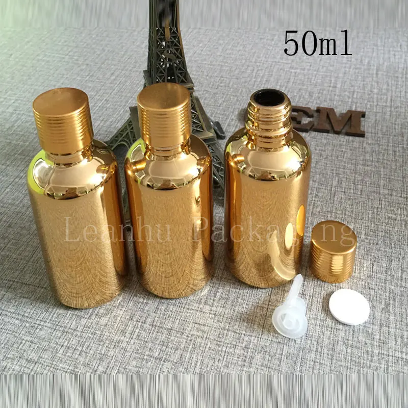 Golden 50ml empty glass bottle with ribbed cap wholesale imports of high-grade oil bottles bottle packing