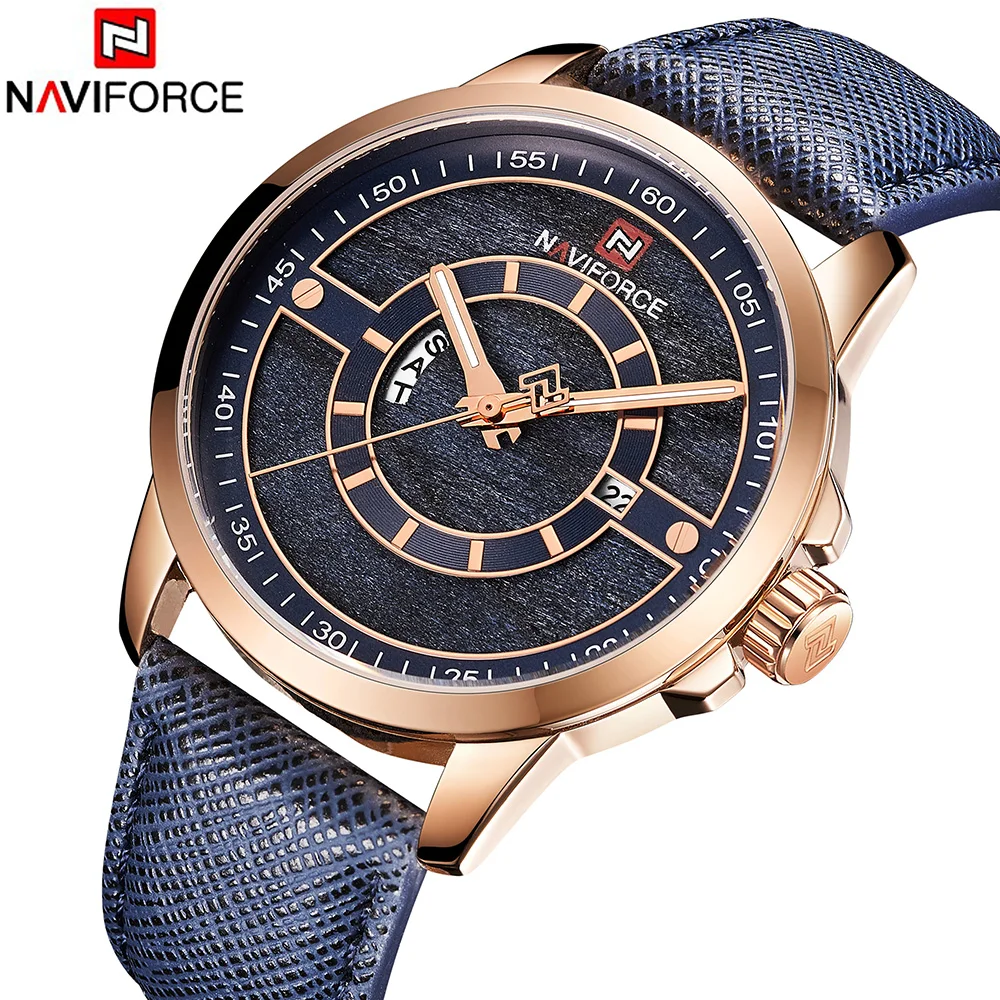 NAVIFORCE Роскошные брендовые новые кожаные часы мужские военные кварцевые