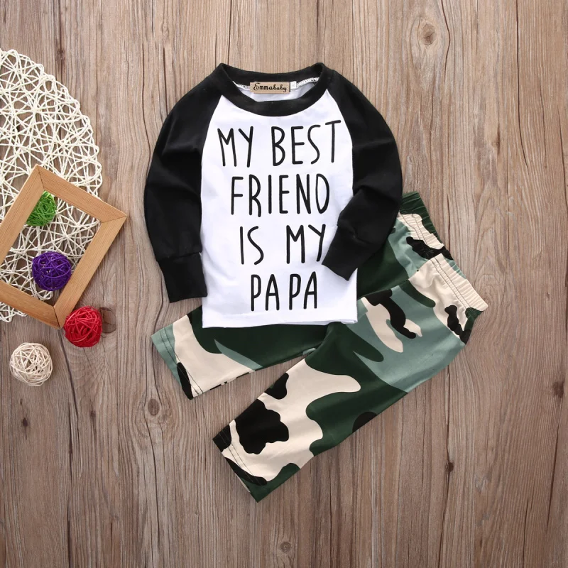 2pcs Set 2018 Newborn Infant Baby Boy Clothes Girls Patchwork T-shirt My Best Friend Tops+Camouflage Legging Outfits | Детская одежда и