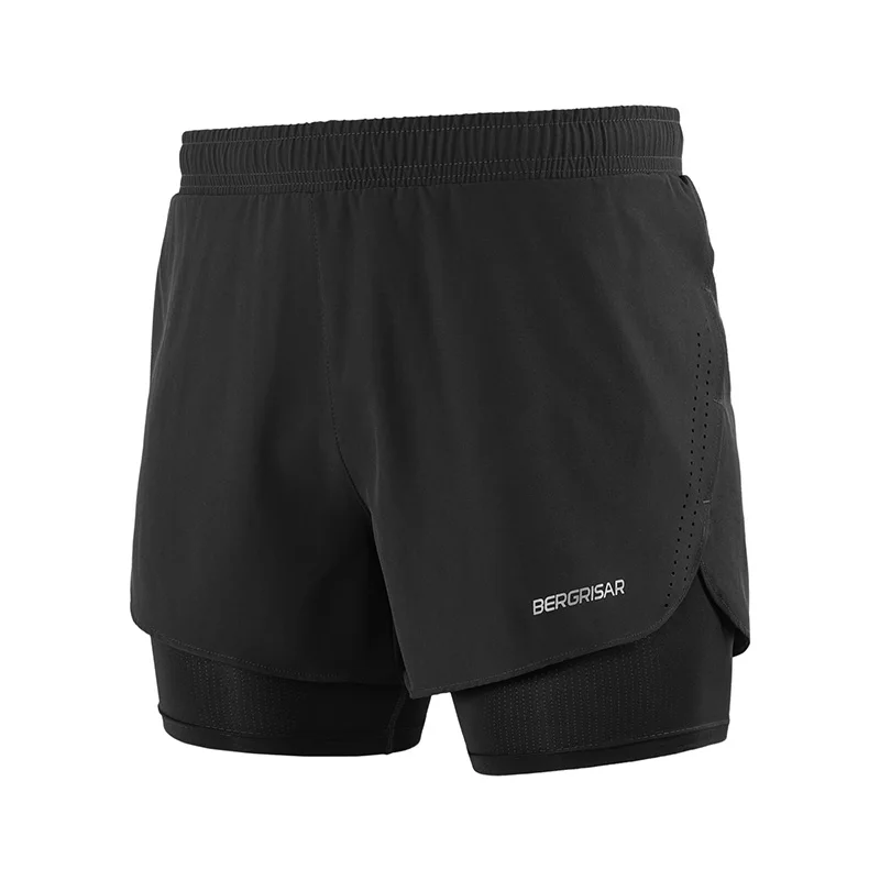 black BERGRISAR мужские шорты для бега 2 в 1 с длинный линер быстросохнущие спортивные шорты спортивные тренировочные шорты для кроссфита фитнеса и спортзала Bg008 - Цвет: black