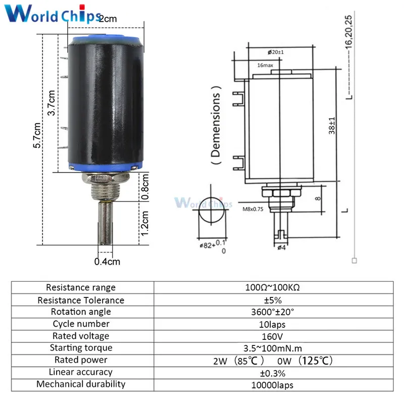 2 шт. WXD3 13 2W Вт проволочный потенциометр 100R 470R 1K 4 7 K 10K 22K 47K 100KΩ Ohm 10 поворотов