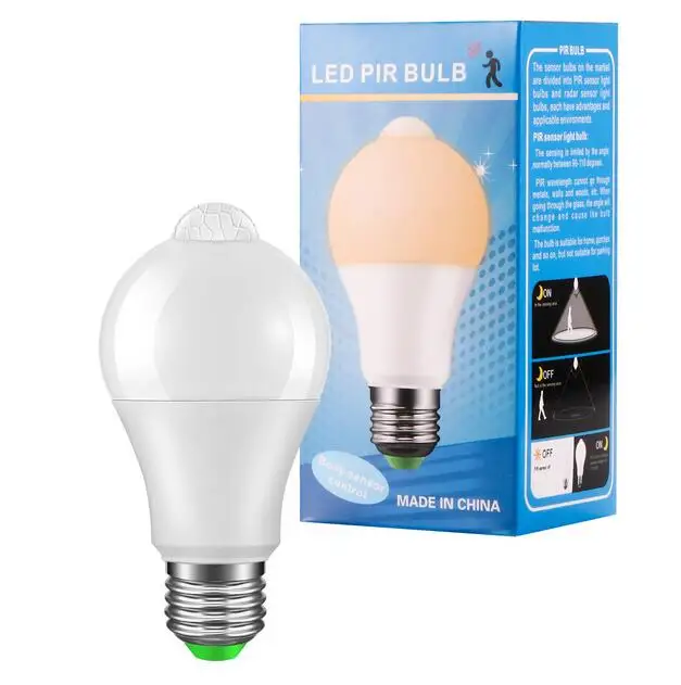Светодиодная лампа E27 PIR 12 Вт 18 с датчиком движения AC85-265V LED ночник для коридора