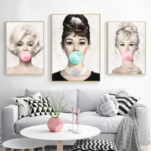 Famous Star Posters and Prints Audrey Hepburn Marilyn Monroe Bubble Gum Wall Art Poster Modern Art Painting Decor картины Bilder