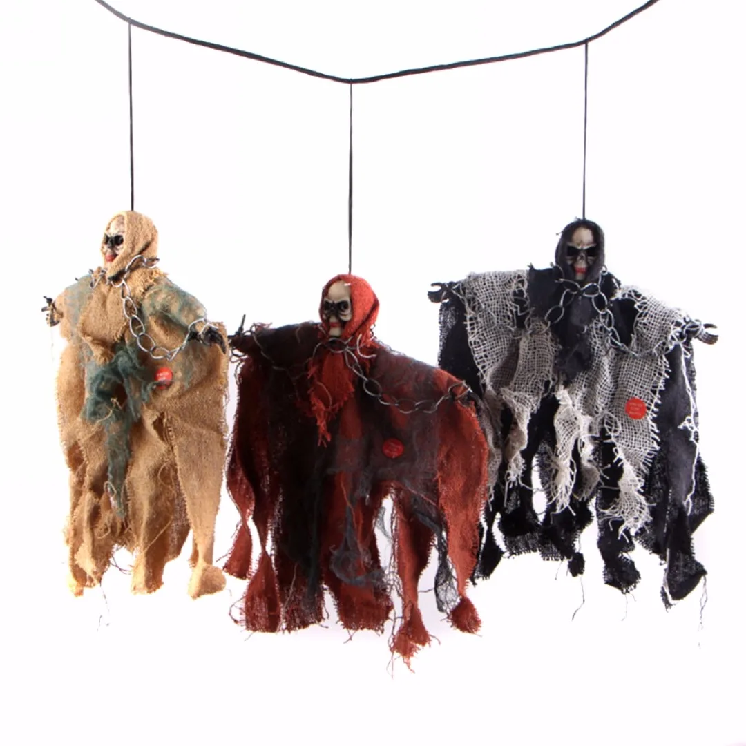 

JX-LCLYL Halloween Party Bar Prop Decoration Voice Activated Hanging Skull Skeleton Ghost