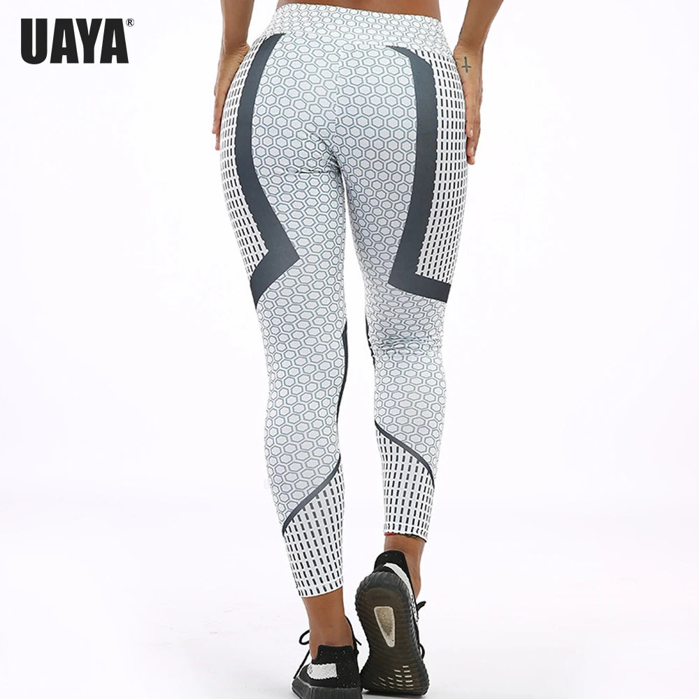 UAYA соты печати push up спортивные штаны для бега женские супер эластичные спортивные колготки Высокая талия штаны для фитнеса или йоги леггинсы женские