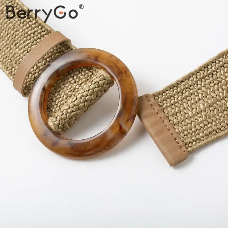 Женский широкий пояс с соломенной пряжкой BerryGo повседневный плетеный ремень