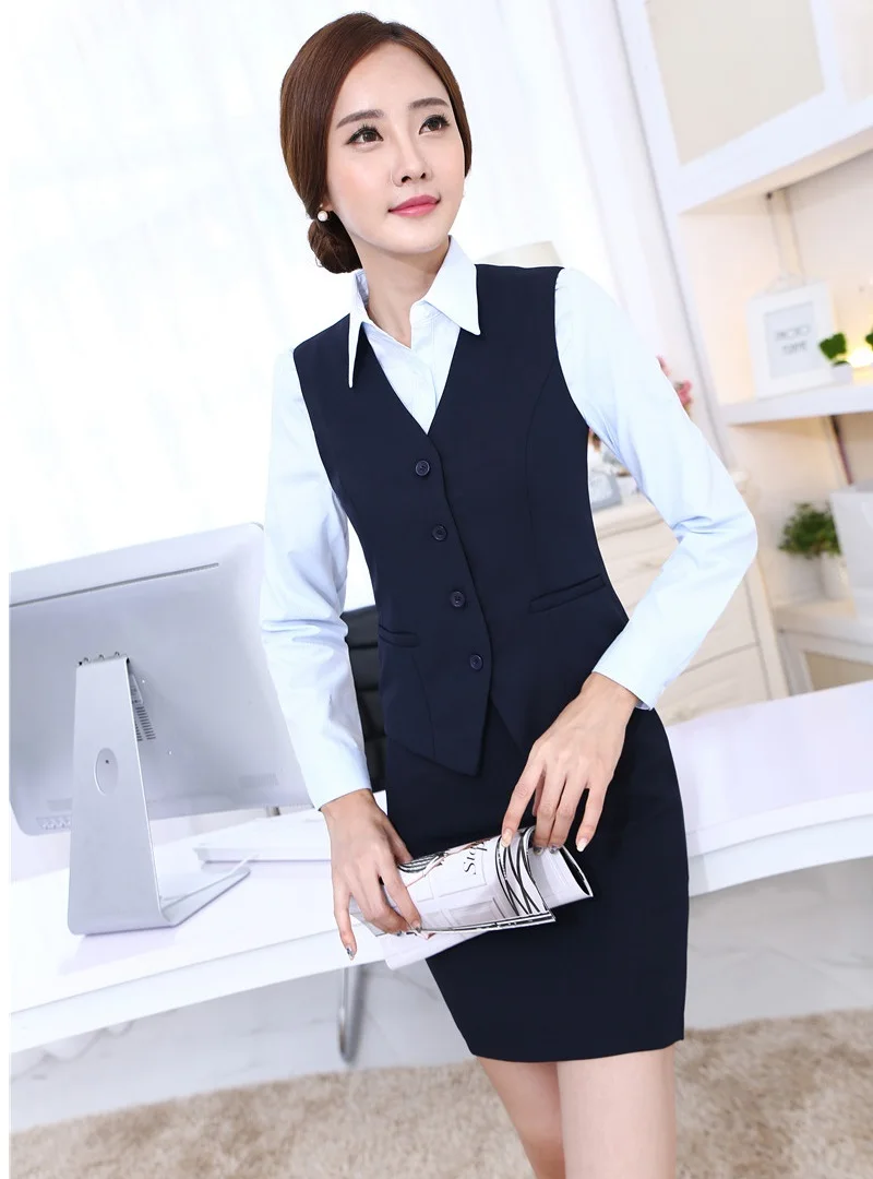 Новый Модный тонкий дизайн формы 2015 весна осень деловые рабочие костюмы жилет +