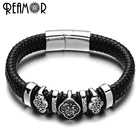 Модные браслеты REAMOR из нержавеющей стали 316L с подвесками в виде цветка и облака Тотем широкий плетеный кожаный веревочный мужской браслет