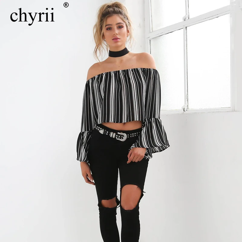 Лето High Street свободные Для женщин блузка с открытыми плечами длинными