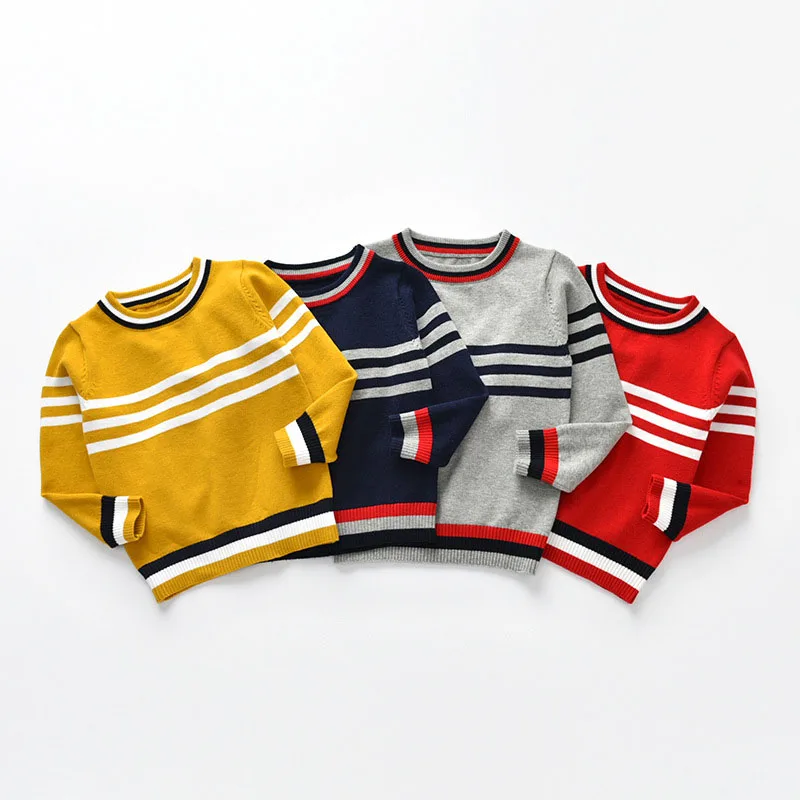 Новый детский вязаный свитер в полоску 2018 осень зима унисекс мальчики/девочки с