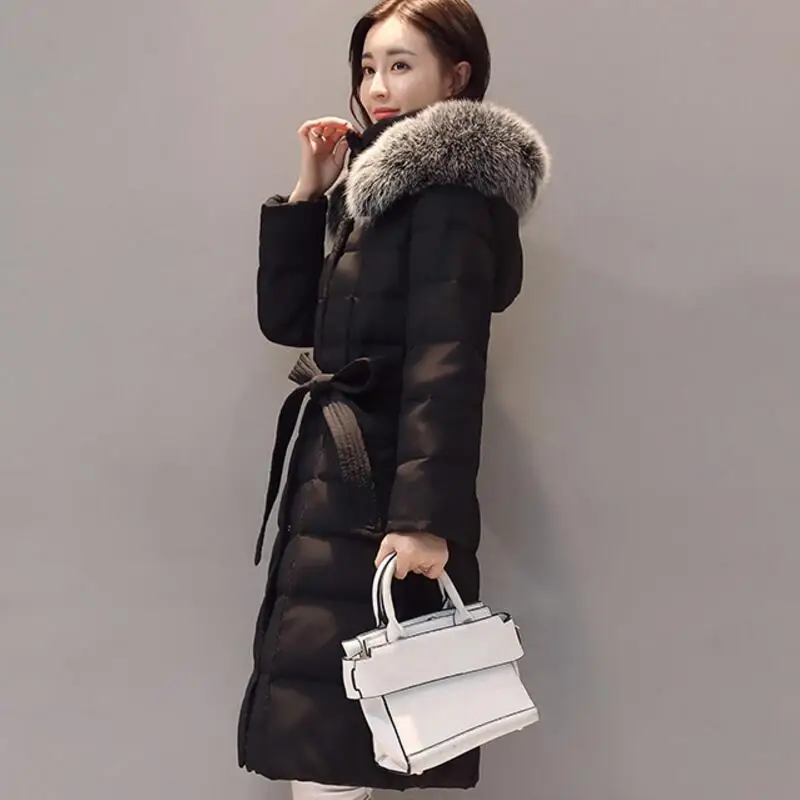 New Fox Fur Collar Down Jacket Women Hooded White Duck Parkas Winter Long Parka Jackets Manteau Femme LY649 | Женская одежда