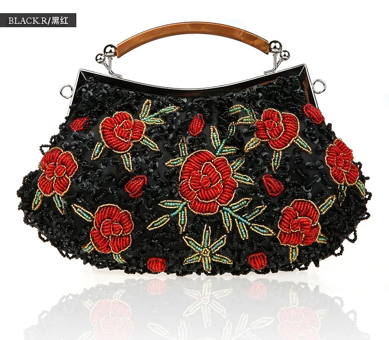 Black Red Серебристая китайская женская Свадебная вечерняя сумочка с бисером и блестками, клатч, сумочка для невесты, вечерние сумочки, косметичка, 0003-B - Цвет: Black Red