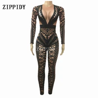 womens fashion black jumpsuit costume one piece nightclub dance bandage printed outfit party stage celebrate wear
