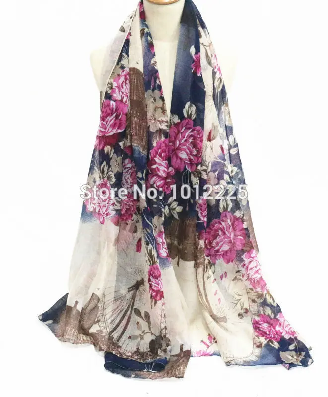 Париж цветок романтический платок дамы великолепная негабаритных печати