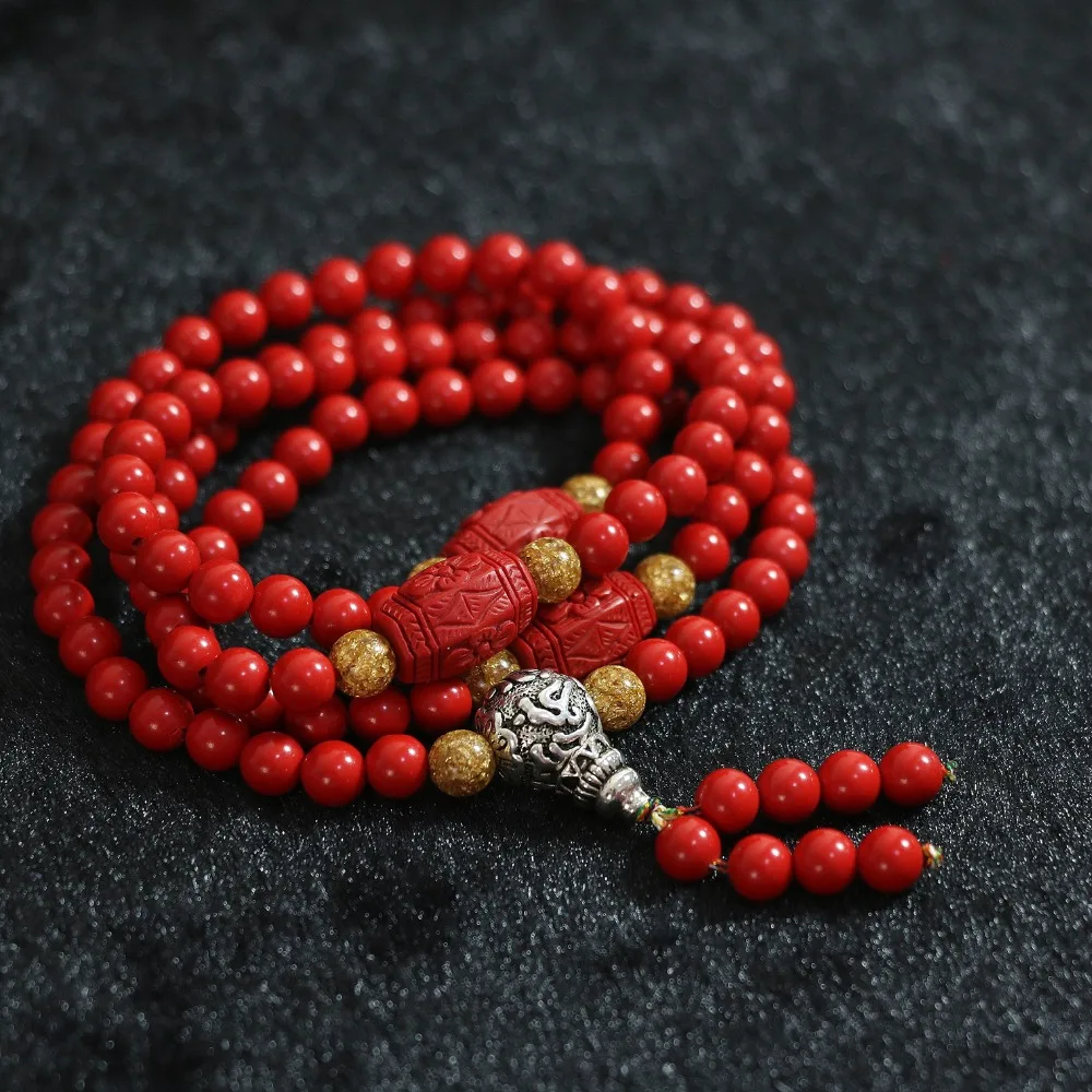 Бесплатная доставка многослойный браслет из синтетических красных бусин Cinnabar 6