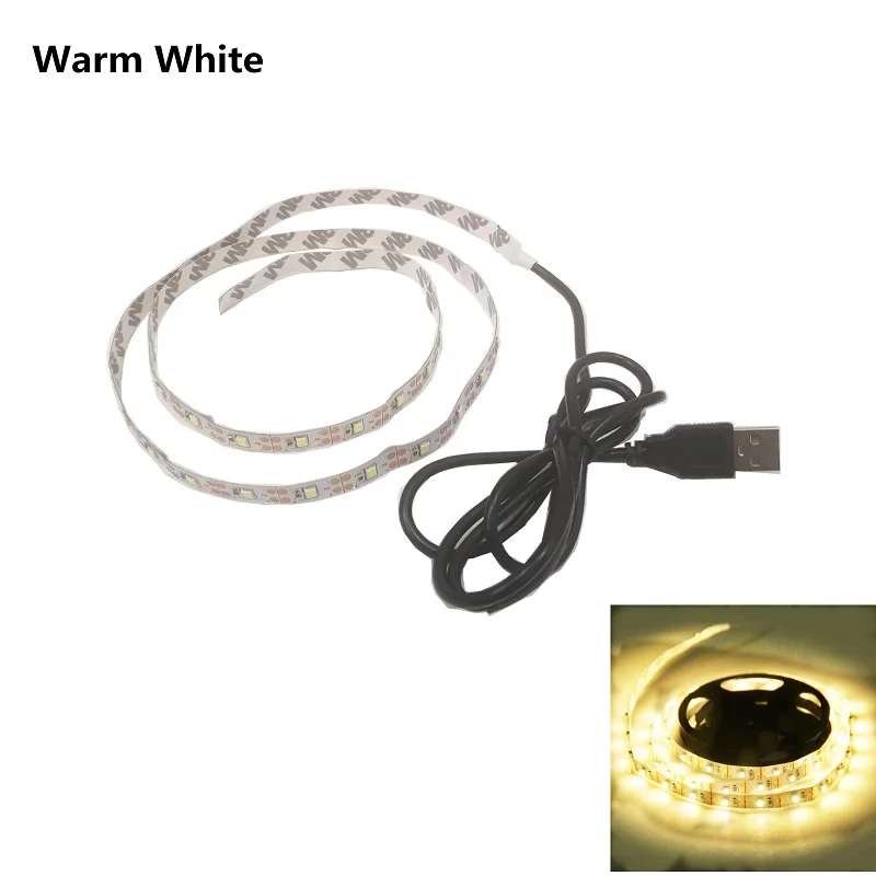 Warm White Светодиодный светильник с питанием от USB 5 в постоянного тока 2835 RGB/белый/теплый белый водонепроницаемая лента светодиодный светильник 1 м 2 м 3 м 4 м 5 м ТВ фоновый светильник ing - Испускаемый цвет: Warm White