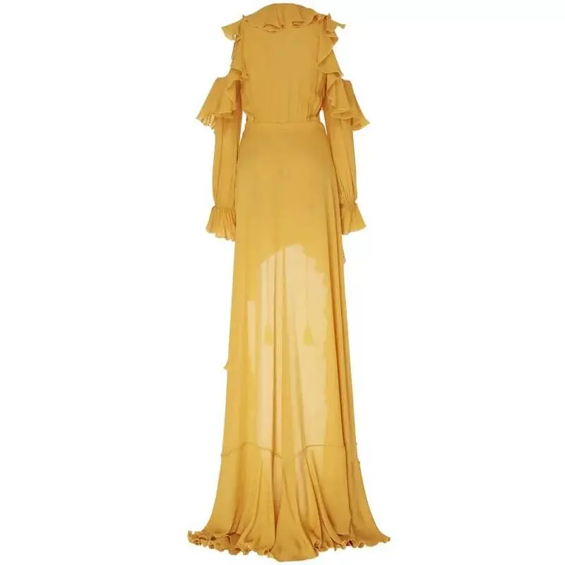 Высокое качество сексуальное длинное платье с оборками элегантное