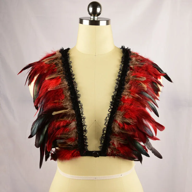 Бондажный корсет с перьями модный бандажный пояс в готическом стиле топ для