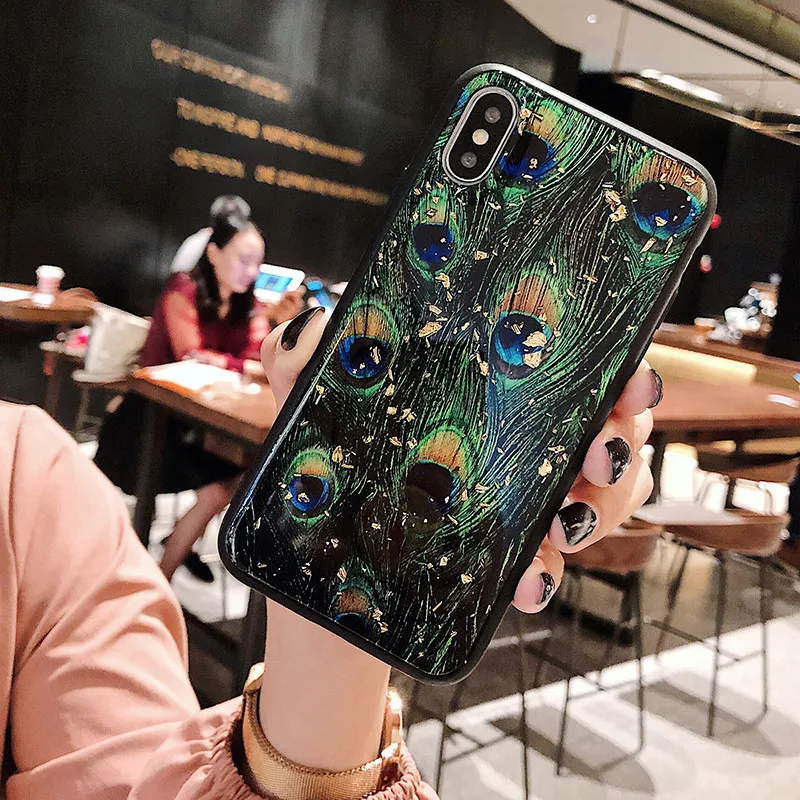 Kerzzil роскошный золотой фольги павлин чехол для iPhone X XS Max XR мягкий TPU 7 8 6 6s Plus