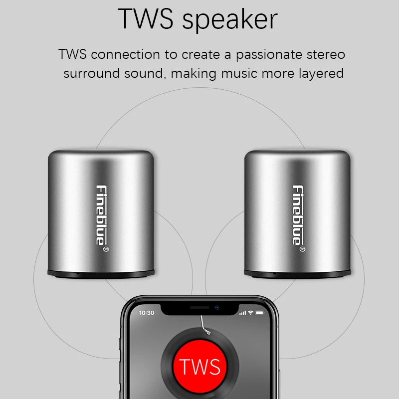Fineblue MK10 Bluetooth динамик стерео 3D стерео сабвуфер TWS мини металлический беспроводной Hands-free маленький динамик аксессуары черный