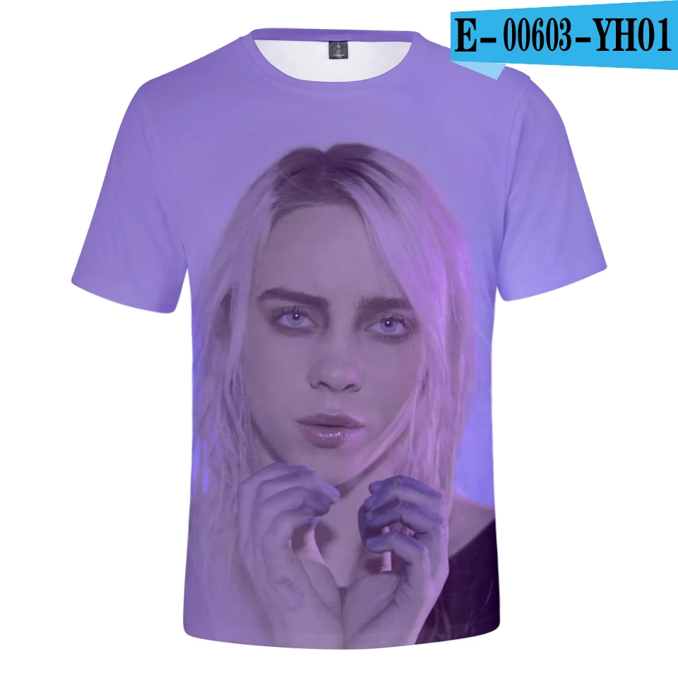 Серебристый Billie Eilish, новинка, 3D футболка, для мужчин, летняя мода, хип-хоп, Harajuku, повседневная одежда, Billie Eilish, 3D, для девочек, желтая футболка - Цвет: Серебристый