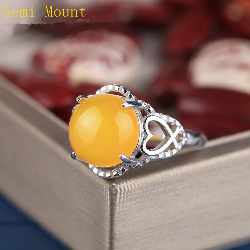 

11x11mm Round Cabochon Ring Setting 925 Sterling Silver Semi Mount Rings Engagement Wedding Jewelry Women Heart Adjustable Open