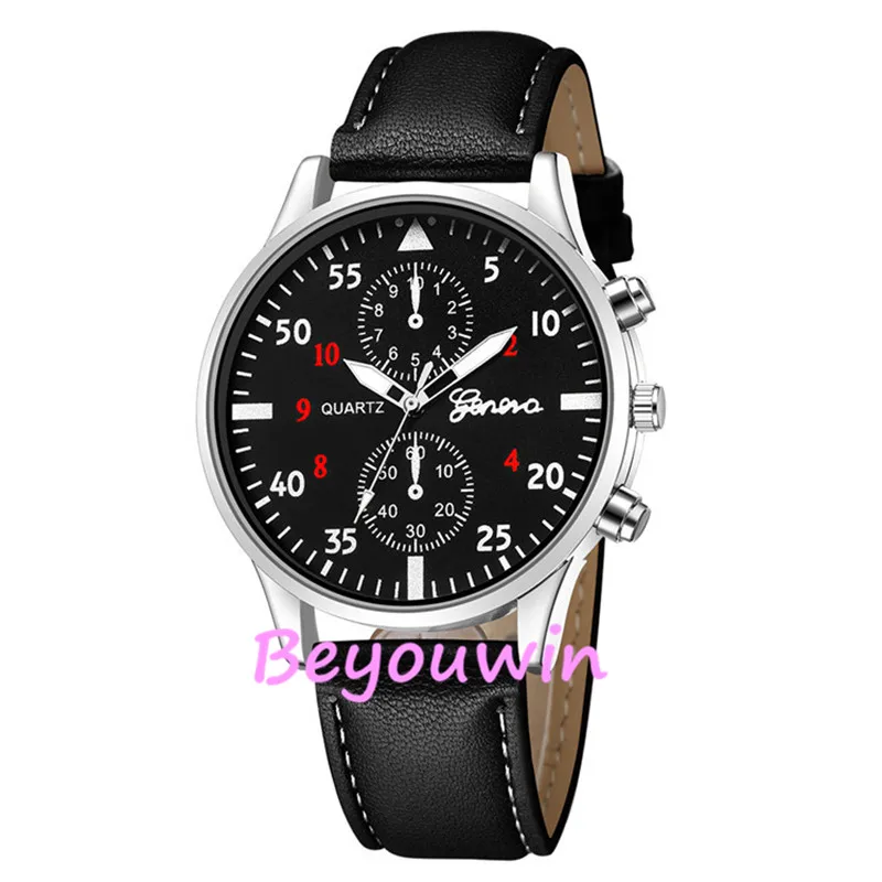 100 шт./лот модные Женевские кожаные кварцевые повседневные часы для мужчин и