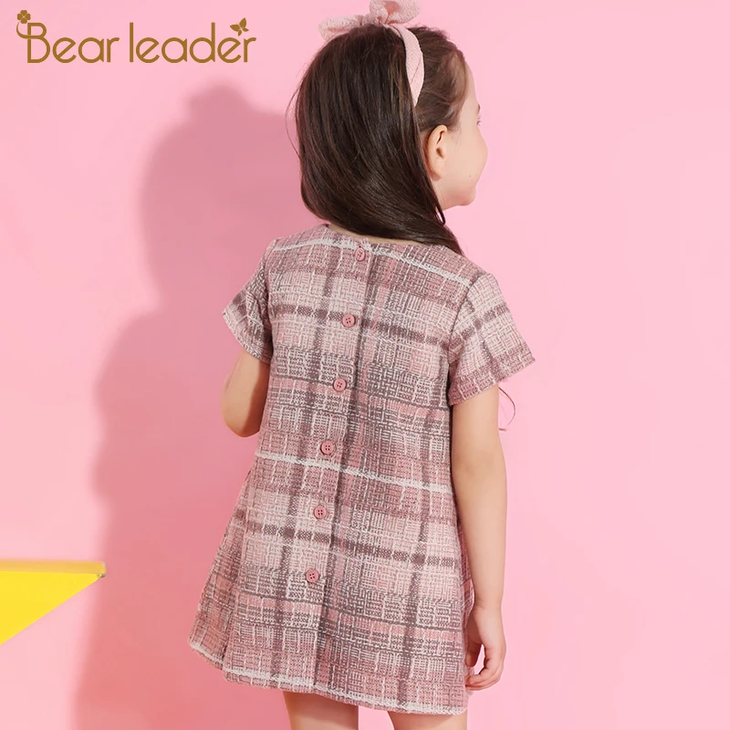 Bear leader/платье для девочек коллекция года, брендовая осенняя одежда для девочек детская одежда в клетку с круглым вырезом и карманами платья принцессы на возраст от 3 до 7 лет