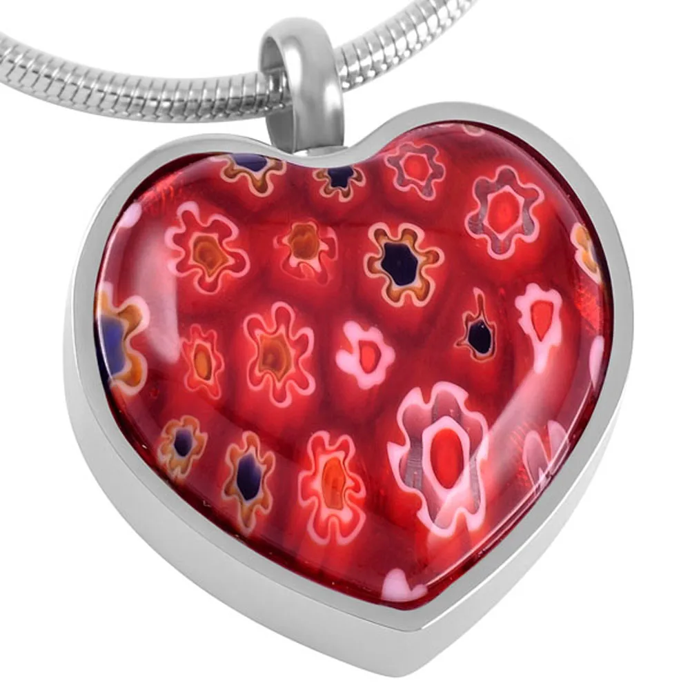 

Cute/Romantic Stainless Steel Red Murano Heart Attractive Design Ash Jewelry Pendants Necklaces Women