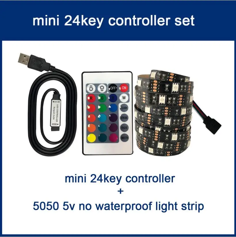 mini 24key DC 5 в USB Светодиодная лента 5050 без водонепроницаемости RGB светодиодный светильник гибкий 50 см 1 м 2 м добавить 3 17 ключ пульт дистанционного управления для ТВ фоновый светильник ing - Испускаемый цвет: mini 24key