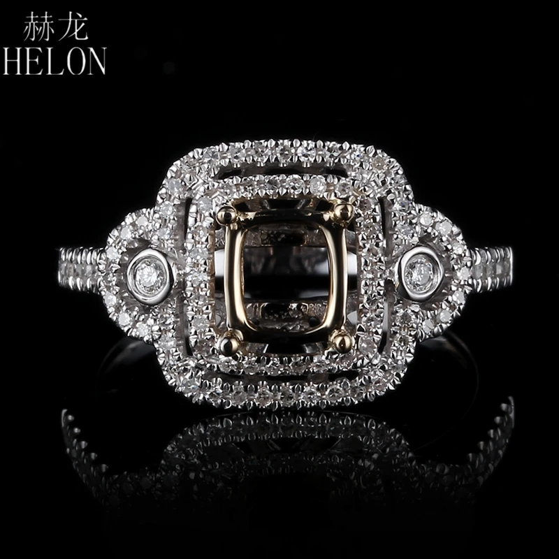 HELON Solid 14 K(585) белое/желтое золото 4.5x5-6,5x7mm Подушка полу крепление проложить 0.3ct настоящие натуральные бриллианты ювелирные изделия кольцо