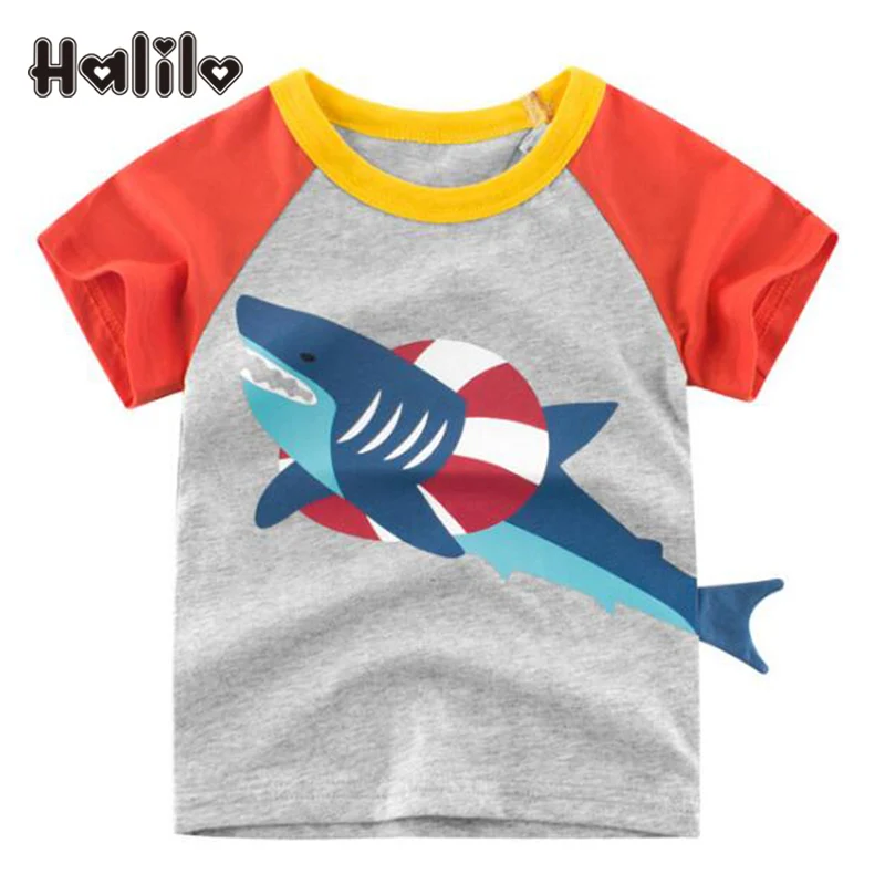 

Halilo, топы для маленьких мальчиков, хлопковая Детская футболка с мультяшным рисунком, летняя 2019 детская одежда, футболки для мальчиков на ден...