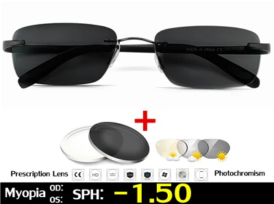 Black Myopia -1.50 Титан очки без оправы, очки для близорукости, фотохромные очки Для мужчин Для женщин Хамелеон очки с диоптриями-1,0 1,5 2,0 2,5 3,0 - Цвет оправы: Black Myopia -1.50