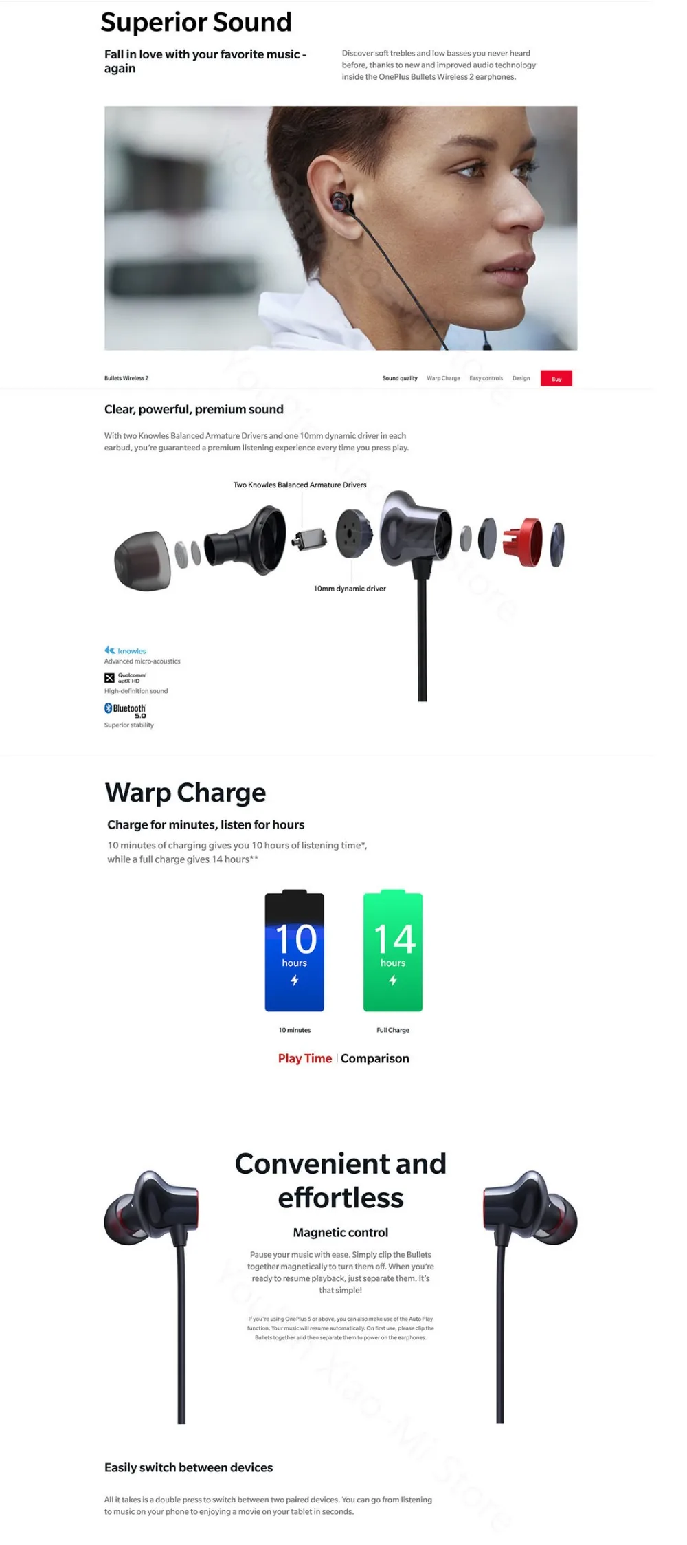 Оригинальные беспроводные наушники Oneplus Bullets 2, bluetooth-гарнитура AptX Neckband Oneplus 7 Pro, магнитное управление, зарядка, стресс