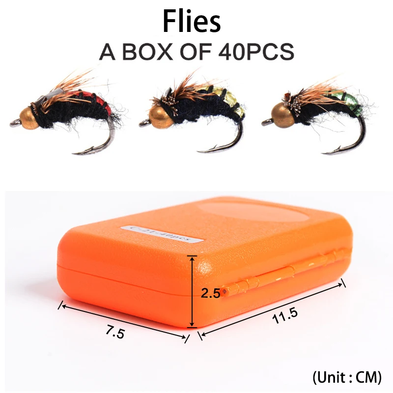 40 шт./кор. Leo Fly рыболовные приманки 27713 Fly рыболовные искусственные приманки крылья из перьев крючок набор засушенные мухи крючки PESCA Рыбная ловля золотой красный