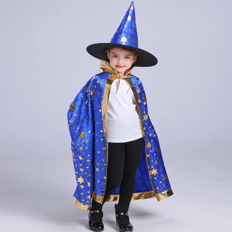 cloak Halloween pointy hat costume boy girl cos broom witch masquerade children |