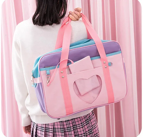 Preppy Style Pink Travel Shoulder School Bags For Women Girls Canvas Large Capacity Casual Luggage Organizer Handbags Totes - Цвет: pinkstrap