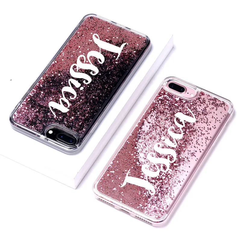 Font 4-Rose Gold Индивидуальный жидкий Блестящий Серебряный Мягкий бампер чехол для телефона iPhone 11 Pro 6S XS XR Max 7 7Plus 8 8Plus X - Цвет: Font 4-Rose Gold