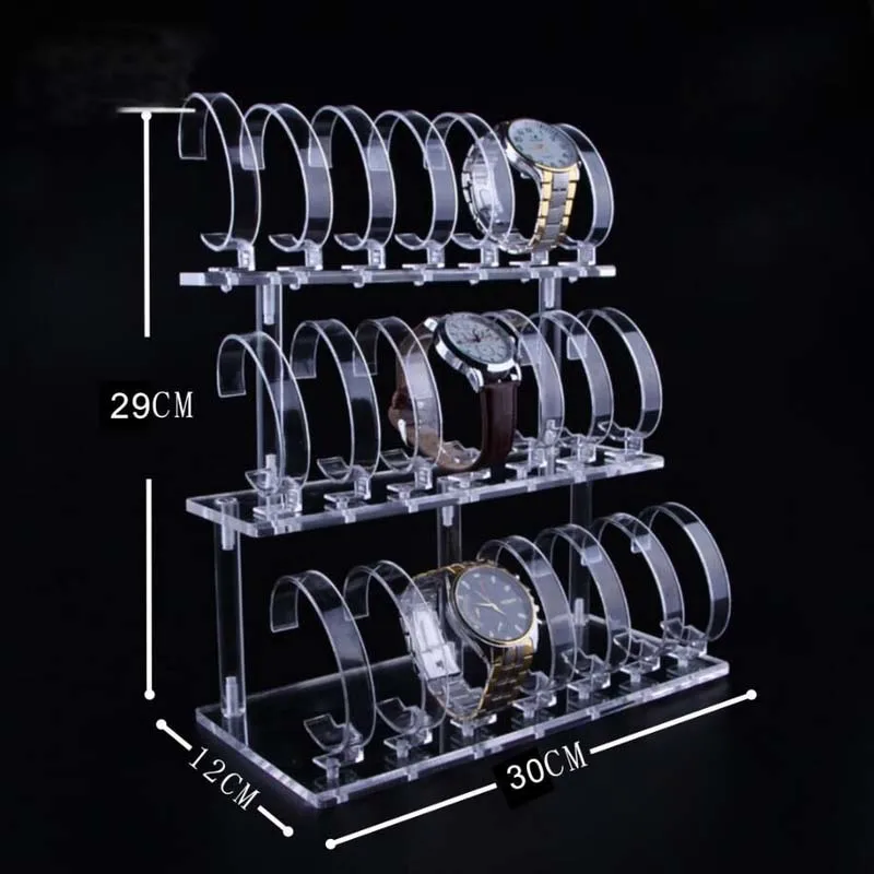 Акриловый прозрачный 3 слойный дисплей для часов полка рамка 24 стенды Браслет