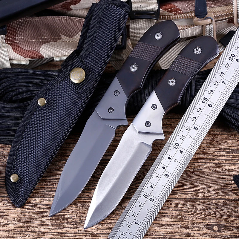 

7Cr17mov blade 58HRC shadow wood handle hunting fixed blade knife outdoor camping tools survival Knife tactical knives +Sheath