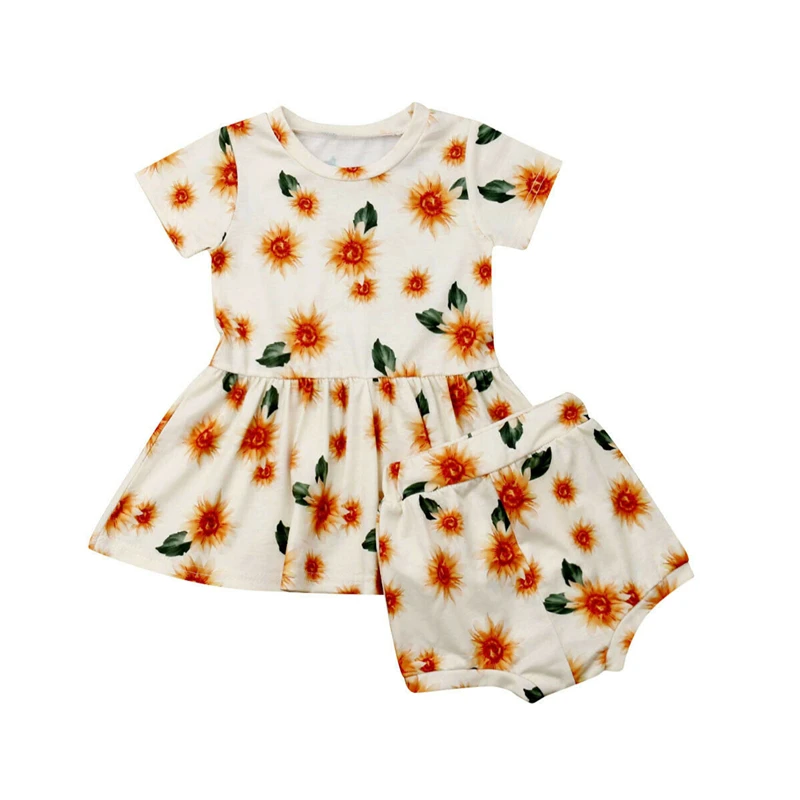 Одежда с цветочным рисунком для новорожденных девочек топ короткими рукавами и