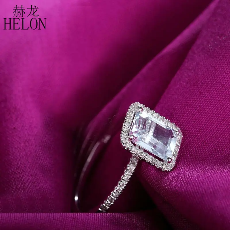 Helon 1.5 ctcushion Cut 8x6 мм Натуральный аквамарин и природных алмазов Твердые 10 К белого золота Обручение Свадебные для женщин Jewelry Кольцо