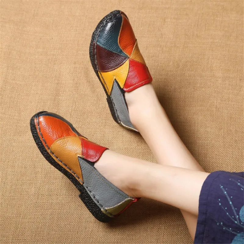 Женские кожаные туфли ручной работы натуральная бычья кожа плоская подошва