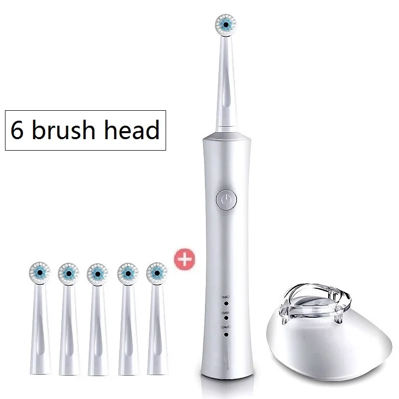 6 brush head Вращающаяся перезаряжаемая электрическая зубная щетка, ультра звуковая зубная щетка для детей и взрослых, зубная щетка с металлическим вращающимся двигателем - Цвет: 6 brush head